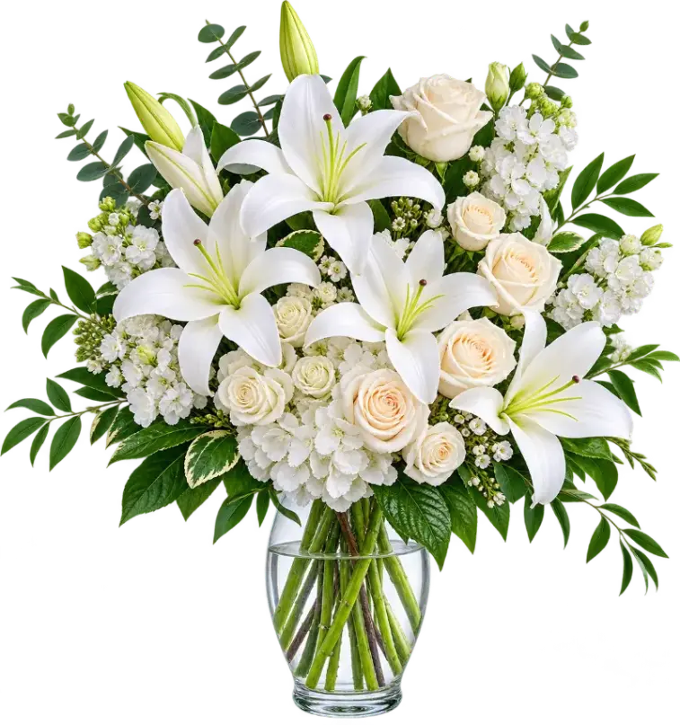 White wedding flowers arranged for elegant floral décor