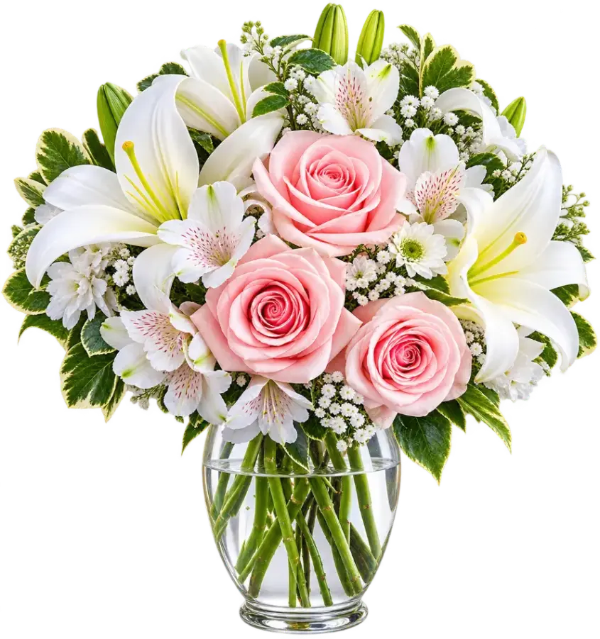 Pink and white floral arrangement from Klein's Flower Shop