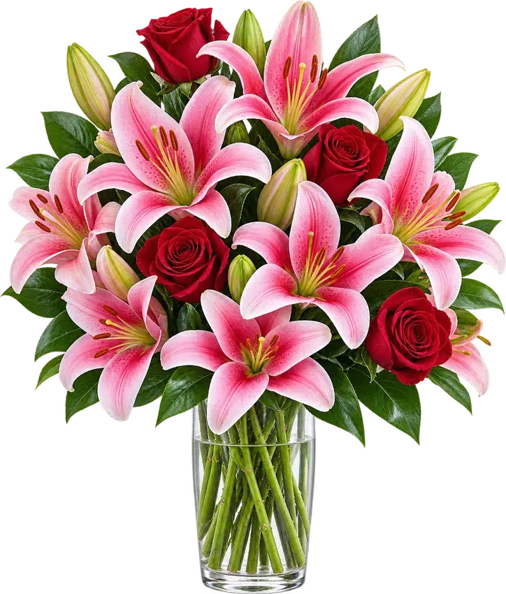 Pink and white floral arrangement from Klein's Flower Shop